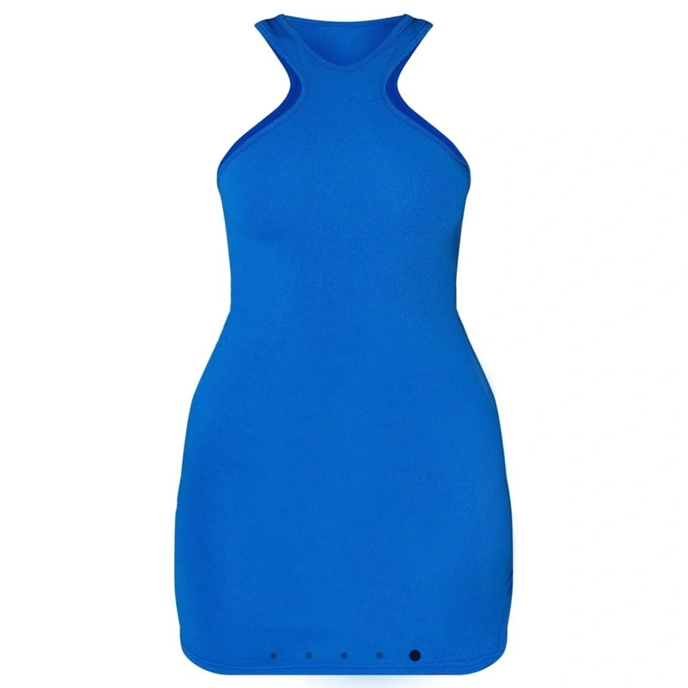 Blue Rib Extreme Racer Neck Bodycon Dress - Picture 3 of 4